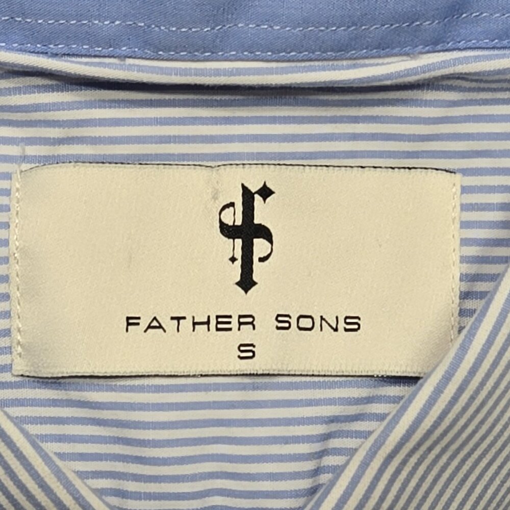 Father Sons Shirt Mens Small Blue White Striped Short Sleeve Button Up Logo - Picture 10 of 12